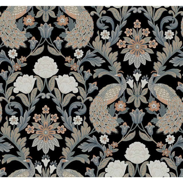 Plume Dynasty Black Wallpaper by Ronald Redding Designer Arts and Crafts Covers about 60.8 square feet 27-in by 27-ft long roll Unpasted 25.25 - Swanky Fabrics - Plume Dynasty Black Wallpaper by Ronald Redding Designer Arts and Crafts Covers about 60.8 square feet 27-in by 27-ft long roll Unpasted 25.25 - Swanky Fabrics -