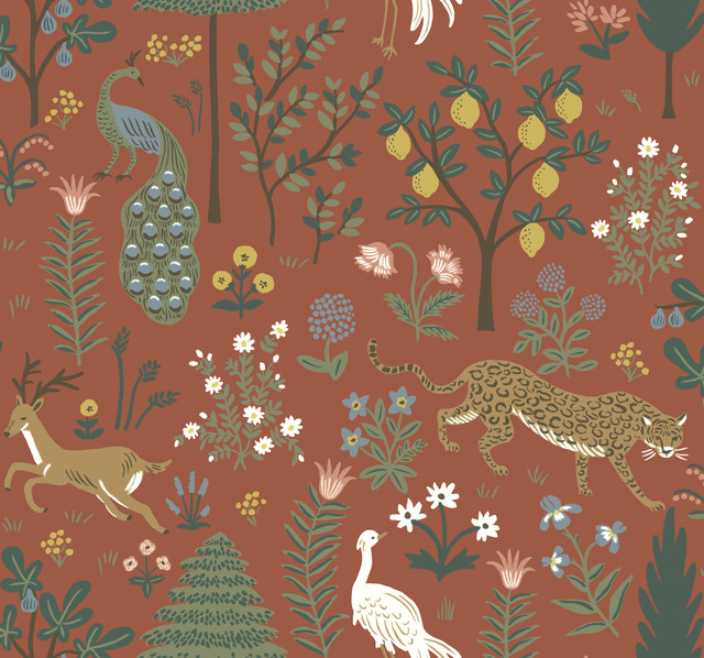 Menagerie Brown Wallpaper by Rifle Paper Co. Designer Rifle Paper Co. Second Edition Covers about 60.8 square feet 27-in by 27-ft long roll Unpasted 25.25 - Swanky Fabrics - Menagerie Brown Wallpaper by Rifle Paper Co. Designer Rifle Paper Co. Second Edition Covers about 60.8 square feet 27-in by 27-ft long roll Unpasted 25.25 - Swanky Fabrics -