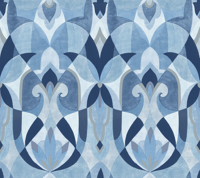 Malta Blue & Silver Wallpaper by York Wallcoverings Designer Mediterranean Covers about 60.8 square feet 27-in by 27-ft long roll Prepasted 24 - Swanky Fabrics - Malta Blue & Silver Wallpaper by York Wallcoverings Designer Mediterranean Covers about 60.8 square feet 27-in by 27-ft long roll Prepasted 24 - Swanky Fabrics -