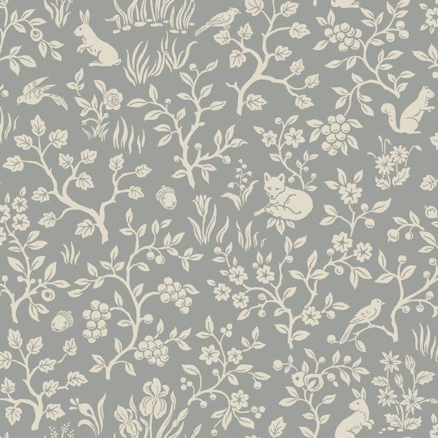 Fox & Hare Grey Wallpaper by Magnolia Home Designer Magnolia Home Vol. II Covers about 56.4 square feet 20.5-in by 33-ft long roll Prepasted 20.5 - Swanky Fabrics - Fox & Hare Grey Wallpaper by Magnolia Home Designer Magnolia Home Vol. II Covers about 56.4 square feet 20.5-in by 33-ft long roll Prepasted 20.5 - Swanky Fabrics -