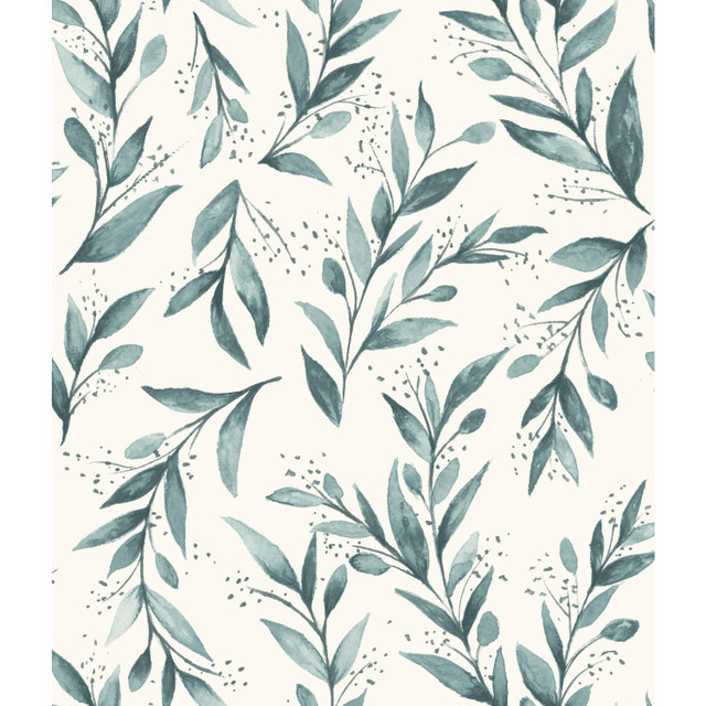 Weekends Olive Branch Teal Wallpaper by Magnolia Home Designer Magnolia Home Vol. II Covers about 56.4 square feet 20.5-in by 33-ft long roll Prepasted 24 - Swanky Fabrics - Weekends Olive Branch Teal Wallpaper by Magnolia Home Designer Magnolia Home Vol. II Covers about 56.4 square feet 20.5-in by 33-ft long roll Prepasted 24 - Swanky Fabrics -