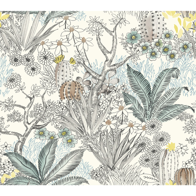 Flowering Desert Black Wallpaper by York Wallcoverings Designer Earthy Tones Covers about 60.8 square feet 27-in by 27-ft long roll Prepasted 24 - Swanky Fabrics - Flowering Desert Black Wallpaper by York Wallcoverings Designer Earthy Tones Covers about 60.8 square feet 27-in by 27-ft long roll Prepasted 24 - Swanky Fabrics -