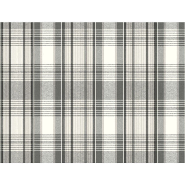 Bartola Plaid Black Wallpaper by Inspired by Color Designer Black & White, III Covers about 60.8 square feet 27-in by 27-ft long roll Prepasted 10.25 - Swanky Fabrics -