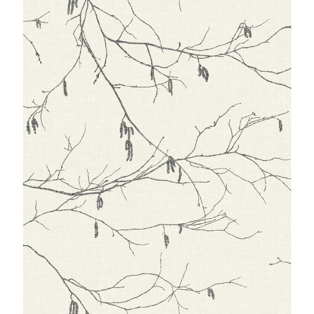 Winter Branches White Wallpaper by Inspired by Color Designer Black & White, III Covers about 56.4 square feet 20.5-in by 33-ft long roll Prepasted 24 - Swanky Fabrics -