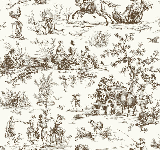 Seasons Toile Brown Wallpaper by York Wallcoverings Designer Grandmillennial Covers about 60.8 square feet 27-in by 27-ft long roll Prepasted 25.25 - Swanky Fabrics - Seasons Toile Brown Wallpaper by York Wallcoverings Designer Grandmillennial Covers about 60.8 square feet 27-in by 27-ft long roll Prepasted 25.25 - Swanky Fabrics -