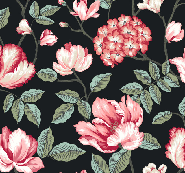 Morning Garden Black Wallpaper by Inspired by Color Designer Black & White, III Covers about 60.8 square feet 27-in by 27-ft long roll Prepasted 25.25 - Swanky Fabrics - Morning Garden Black Wallpaper by Inspired by Color Designer Black & White, III Covers about 60.8 square feet 27-in by 27-ft long roll Prepasted 25.25 - Swanky Fabrics -