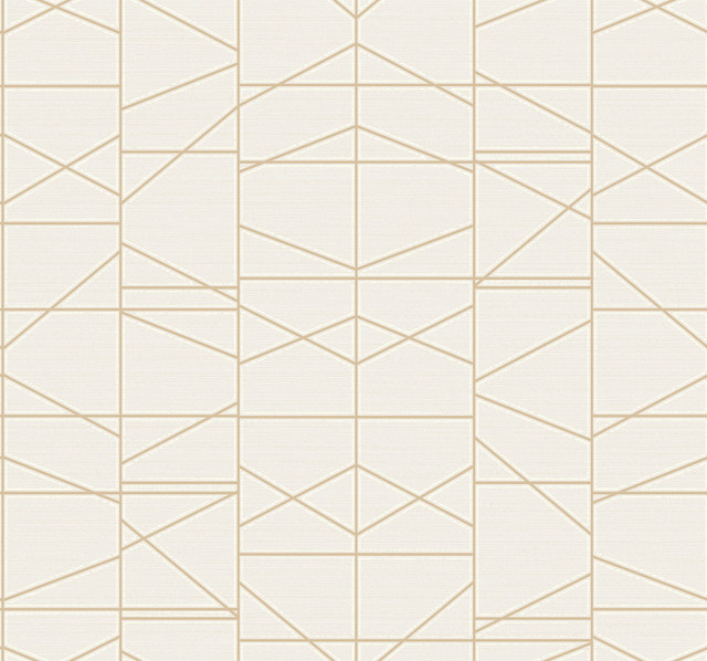 Modern Perspective Gold Wallpaper by York Wallcoverings Designer Geometric Resource Library Covers about 60.8 square feet 27-in by 27-ft long roll Prepasted 25.25 - Swanky Fabrics -
