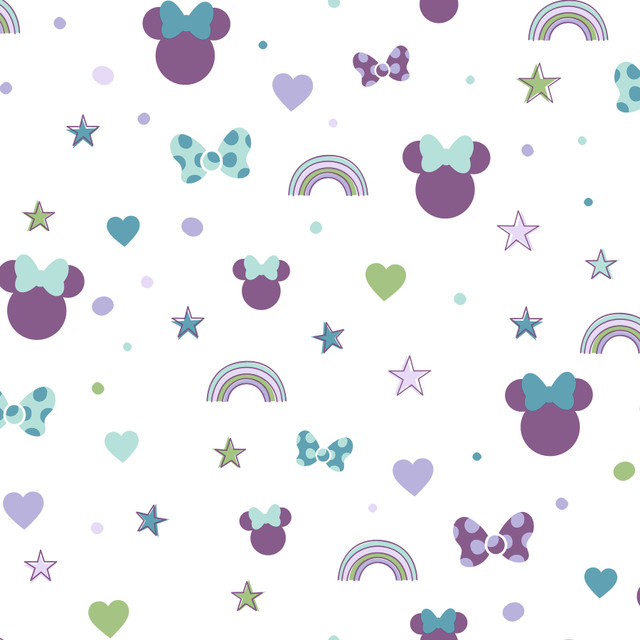 Disney Minnie Mouse Rainbow Purple Wallpaper by York Wallcoverings Designer Disney Kids Vol. 4 Covers about 56.4 square feet 20.5-in by 33-ft long roll Unpasted 20.5 - Swanky Fabrics - Disney Minnie Mouse Rainbow Purple Wallpaper by York Wallcoverings Designer Disney Kids Vol. 4 Covers about 56.4 square feet 20.5-in by 33-ft long roll Unpasted 20.5 - Swanky Fabrics -