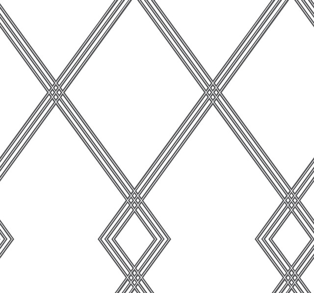 Ribbon Stripe Trellis White & Black Wallpaper by Inspired by Color Designer Black & White, III Covers about 60.8 square feet 27-in by 27-ft long roll Prepasted 20.5 - Swanky Fabrics - Ribbon Stripe Trellis White & Black Wallpaper by Inspired by Color Designer Black & White, III Covers about 60.8 square feet 27-in by 27-ft long roll Prepasted 20.5 - Swanky Fabrics -