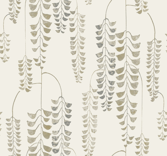 Deco Wisteria Cream & Gold Wallpaper by Inspired by Color Designer Black & White Resource Library Covers about 60.8 square feet 27-in by 27-ft long roll Prepasted 25.25 - Swanky Fabrics - Deco Wisteria Cream & Gold Wallpaper by Inspired by Color Designer Black & White Resource Library Covers about 60.8 square feet 27-in by 27-ft long roll Prepasted 25.25 - Swanky Fabrics -