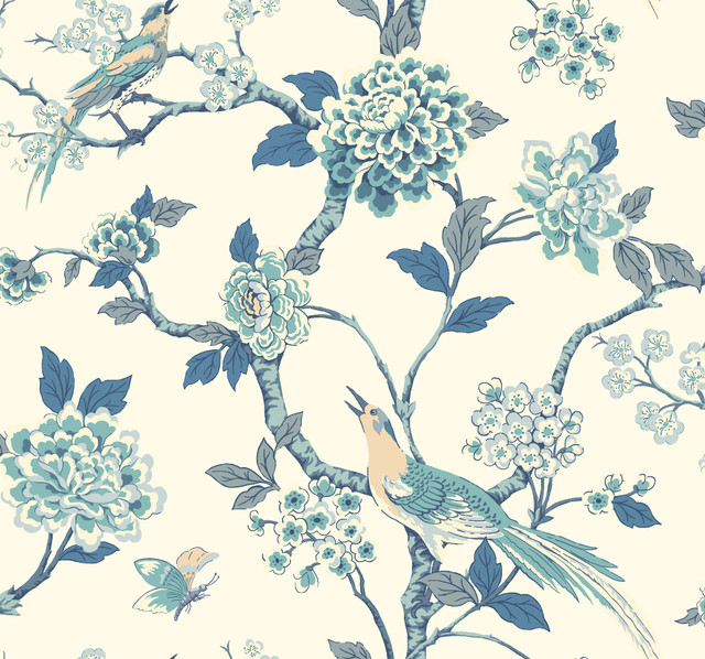 Fanciful Blue & White Wallpaper by Ashford House Designer Ashford Toiles Covers about 60.8 square feet 27-in by 27-ft long roll Prepasted 25.25 - Swanky Fabrics - Fanciful Blue & White Wallpaper by Ashford House Designer Ashford Toiles Covers about 60.8 square feet 27-in by 27-ft long roll Prepasted 25.25 - Swanky Fabrics -