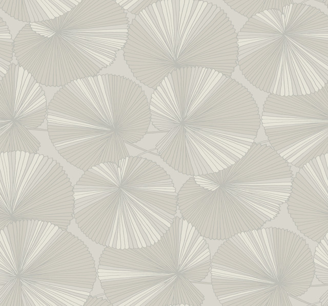 Layered Grey Lily Pads Wallpaper by Candice Olson Designer Natural Discovery Covers about 60.8 square feet 27-in by 27-ft long roll Unpasted 25.25 - Swanky Fabrics -