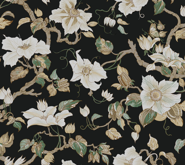 Marguerite Vine Black Wallpaper by Ronald Redding Designer Classics Covers about 60.8 square feet 27-in by 27-ft long roll Unpasted 24 - Swanky Fabrics - Marguerite Vine Black Wallpaper by Ronald Redding Designer Classics Covers about 60.8 square feet 27-in by 27-ft long roll Unpasted 24 - Swanky Fabrics -