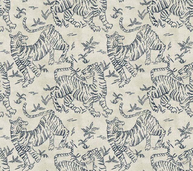 Orly Tigers Indigo Wallpaper by Lemieux et Cie Designer Lemieux et Cie Signature Covers about 60.8 square feet 27-in by 27-ft long roll Unpasted 24 - Swanky Fabrics - Orly Tigers Indigo Wallpaper by Lemieux et Cie Designer Lemieux et Cie Signature Covers about 60.8 square feet 27-in by 27-ft long roll Unpasted 24 - Swanky Fabrics -