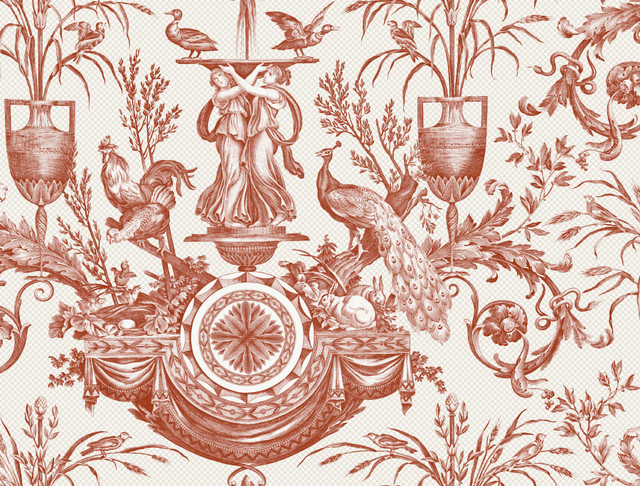 Avian Fountain Toile Brick Wallpaper by York Wallcoverings Designer Toile Resource Library Covers about 60.8 square feet 27-in by 27-ft long roll Unpasted 20.5 - Swanky Fabrics - Avian Fountain Toile Brick Wallpaper by York Wallcoverings Designer Toile Resource Library Covers about 60.8 square feet 27-in by 27-ft long roll Unpasted 20.5 - Swanky Fabrics -