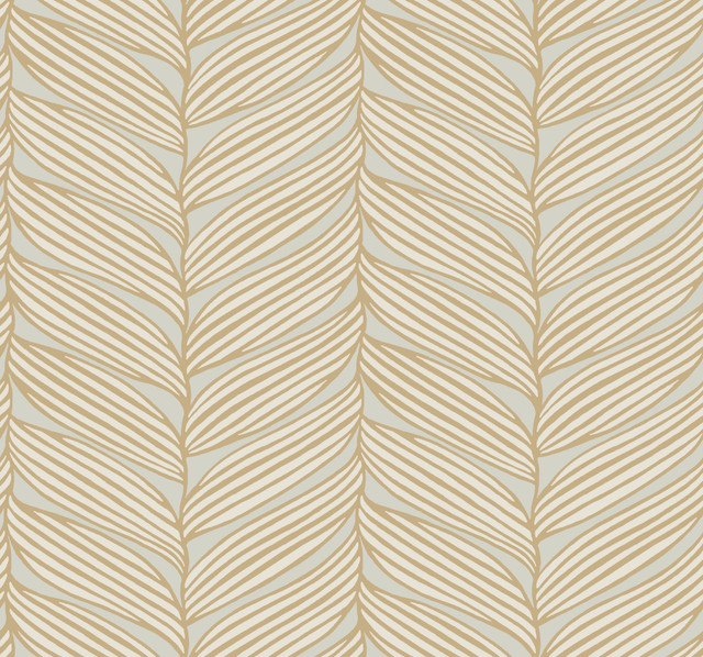 Luminous Leaves Neutral & Gold Wallpaper by Antonina Vella Designer Antonina Vella Modern Metals Second Edition Covers about 60.5 square feet 27-in by 26.9-ft long roll Unpasted 12.6 - Swanky Fabrics -
