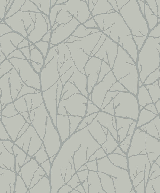 Trees Silhouette Eucalyptus & Silver Wallpaper by Antonina Vella Designer Antonina Vella Modern Metals Second Edition Covers about 57.2 square feet 20.8-in by 33-ft long roll Unpasted 25.2 - Swanky Fabrics -
