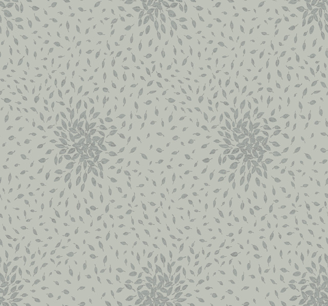 Petite Leaves Eucalyptus & Silver Wallpaper by Antonina Vella Designer Antonina Vella Modern Metals Second Edition Covers about 60.5 square feet 27-in by 26.9-ft long roll Unpasted 25.2 - Swanky Fabrics -