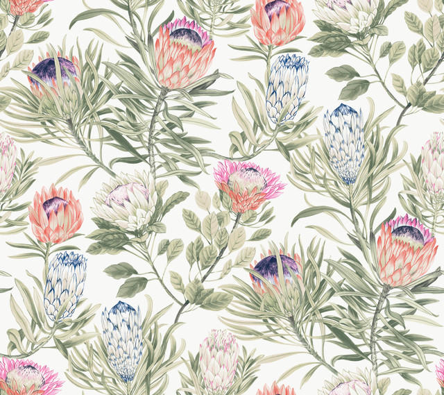 Protea White & Fuchsia Wallpaper by York Wallcoverings Designer Blooms Covers about 60.8 square feet 27-in by 27-ft long roll Unpasted 24 - Swanky Fabrics - Protea White & Fuchsia Wallpaper by York Wallcoverings Designer Blooms Covers about 60.8 square feet 27-in by 27-ft long roll Unpasted 24 - Swanky Fabrics -
