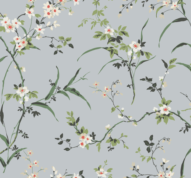 Blossom Branches Light Grey Wallpaper by York Wallcoverings Designer Blooms Covers about 60.8 square feet 27-in by 27-ft long roll Unpasted 25.25 - Swanky Fabrics - Blossom Branches Light Grey Wallpaper by York Wallcoverings Designer Blooms Covers about 60.8 square feet 27-in by 27-ft long roll Unpasted 25.25 - Swanky Fabrics -