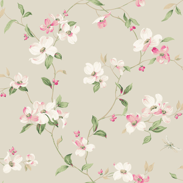 Dogwood Taupe Wallpaper by York Wallcoverings Designer Blooms Covers about 56.4 square feet 20.5-in by 33-ft long roll Unpasted 10.25 - Swanky Fabrics - Dogwood Taupe Wallpaper by York Wallcoverings Designer Blooms Covers about 56.4 square feet 20.5-in by 33-ft long roll Unpasted 10.25 - Swanky Fabrics -