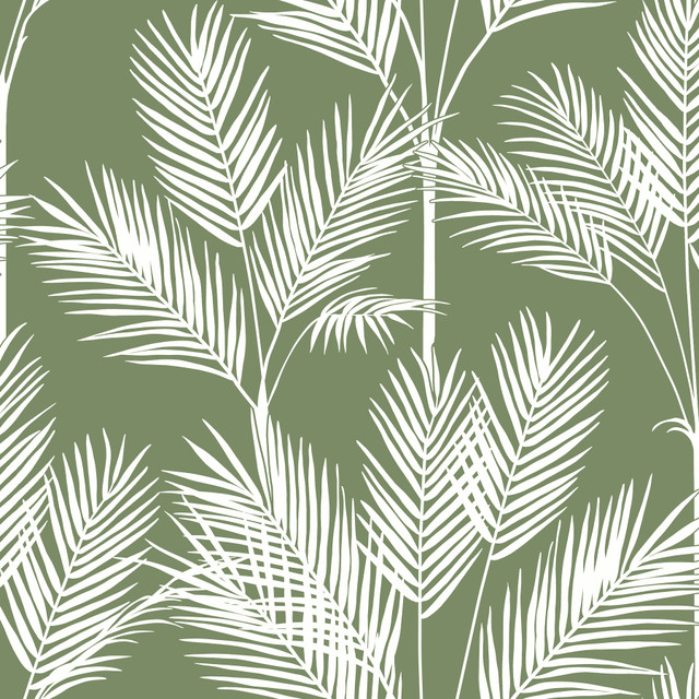 King Palm Silhouette Green Wallpaper by York Wallcoverings Designer Water's Edge Resource Library Covers about 56.4 square feet 20.5-in by 33-ft long roll Prepasted 20.5 - Swanky Fabrics - King Palm Silhouette Green Wallpaper by York Wallcoverings Designer Water's Edge Resource Library Covers about 56.4 square feet 20.5-in by 33-ft long roll Prepasted 20.5 - Swanky Fabrics -