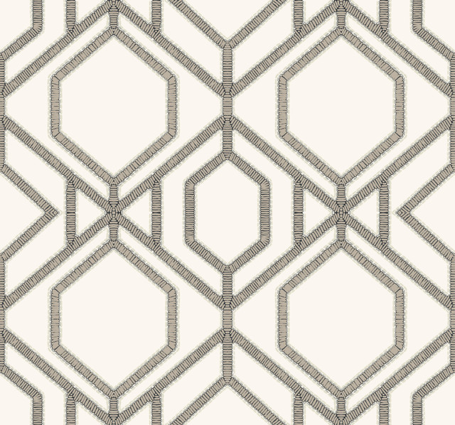 Sawgrass Trellis White & Taupe Wallpaper by Inspired by Color Designer Black & White, III Covers about 60.8 square feet 27-in by 27-ft long roll Prepasted 25.25 - Swanky Fabrics -