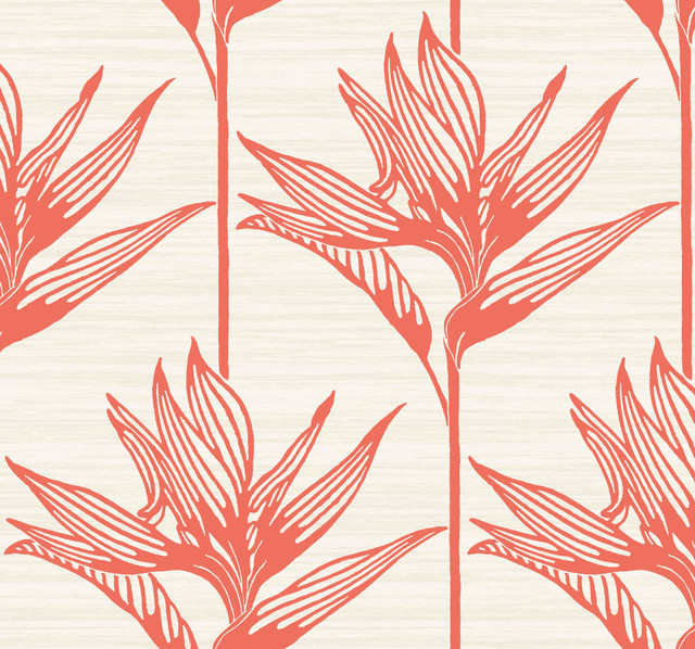 Bird of Paradise Coral Wallpaper by York Wallcoverings Designer Tropics Resource Library Covers about 60.8 square feet 27-in by 27-ft long roll Prepasted 25.25 - Swanky Fabrics - Bird of Paradise Coral Wallpaper by York Wallcoverings Designer Tropics Resource Library Covers about 60.8 square feet 27-in by 27-ft long roll Prepasted 25.25 - Swanky Fabrics -