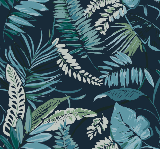 Tropical Toss Navy Wallpaper by Inspired by Color Designer Blues II Covers about 60.8 square feet 27-in by 27-ft long roll Prepasted 25.25 - Swanky Fabrics - Tropical Toss Navy Wallpaper by Inspired by Color Designer Blues II Covers about 60.8 square feet 27-in by 27-ft long roll Prepasted 25.25 - Swanky Fabrics -