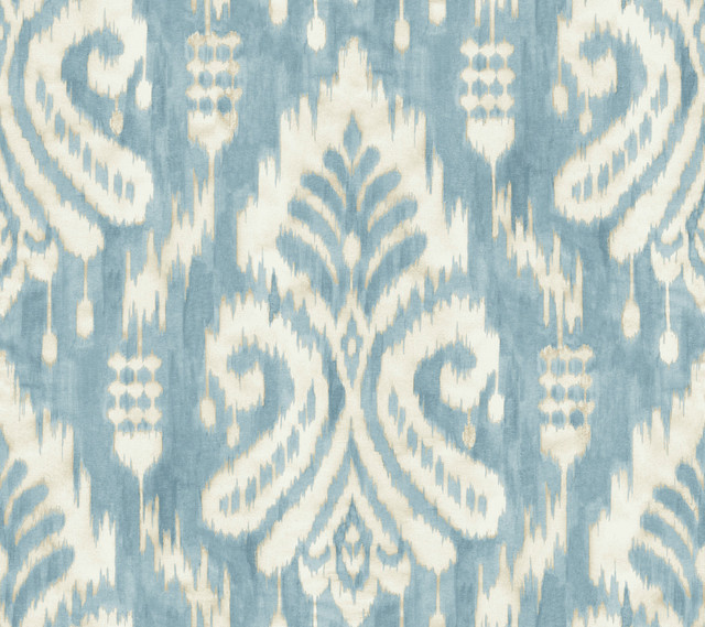 Hawthorne Ikat Blue Wallpaper by York Wallcoverings Designer Tropics Resource Library Covers about 60.8 square feet 27-in by 27-ft long roll Prepasted 24 - Swanky Fabrics - Hawthorne Ikat Blue Wallpaper by York Wallcoverings Designer Tropics Resource Library Covers about 60.8 square feet 27-in by 27-ft long roll Prepasted 24 - Swanky Fabrics -