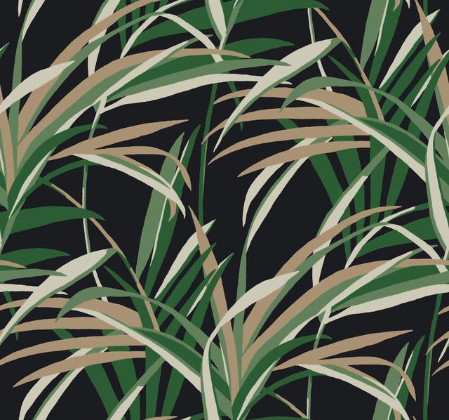 Tropical Paradise Green & Black Wallpaper by York Wallcoverings Designer Tropics Resource Library Covers about 60.8 square feet 27-in by 27-ft long roll Prepasted 25.25 - Swanky Fabrics - Tropical Paradise Green & Black Wallpaper by York Wallcoverings Designer Tropics Resource Library Covers about 60.8 square feet 27-in by 27-ft long roll Prepasted 25.25 - Swanky Fabrics -