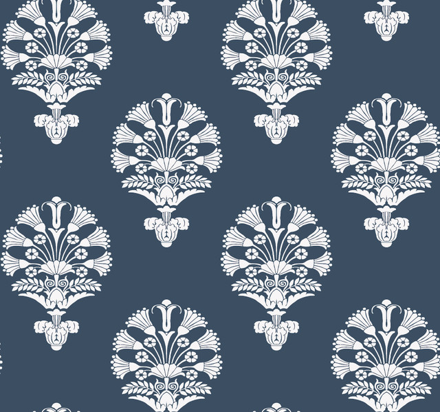 Luxor Navy Wallpaper by York Wallcoverings Designer Silhouettes Covers about 60.8 square feet 27-in by 27-ft long roll Unpasted 25.25 - Swanky Fabrics - Luxor Navy Wallpaper by York Wallcoverings Designer Silhouettes Covers about 60.8 square feet 27-in by 27-ft long roll Unpasted 25.25 - Swanky Fabrics -
