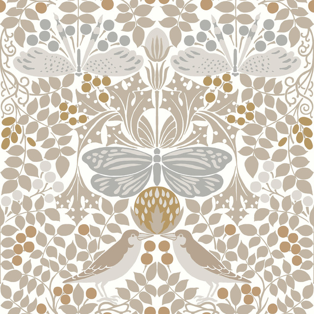 Butterfly Garden White Wallpaper by Ronald Redding Designer Arts and Crafts Covers about 56.4 square feet 20.5-in by 33-ft long roll Unpasted 20.5 - Swanky Fabrics -