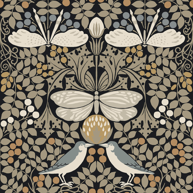 Butterfly Garden Black Metallic Wallpaper by Ronald Redding Designer Arts and Crafts Covers about 56.4 square feet 20.5-in by 33-ft long roll Unpasted 20.5 - Swanky Fabrics - Butterfly Garden Black Metallic Wallpaper by Ronald Redding Designer Arts and Crafts Covers about 56.4 square feet 20.5-in by 33-ft long roll Unpasted 20.5 - Swanky Fabrics -