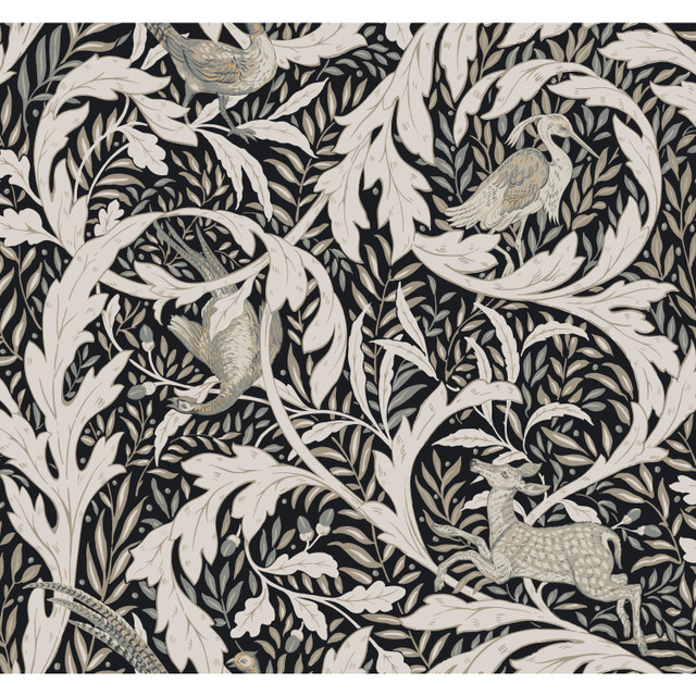 Woodland Tapestry Black Wallpaper by Ronald Redding Designer Arts and Crafts Covers about 60.8 square feet 27-in by 27-ft long roll Unpasted 25.25 - Swanky Fabrics - Woodland Tapestry Black Wallpaper by Ronald Redding Designer Arts and Crafts Covers about 60.8 square feet 27-in by 27-ft long roll Unpasted 25.25 - Swanky Fabrics -