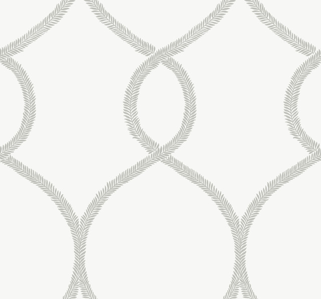 Laurel Leaf Ogee Grey Wallpaper by Ronald Redding Designer 24 Karat Covers about 60.8 square feet 27-in by 27-ft long roll Unpasted 25.25 - Swanky Fabrics -