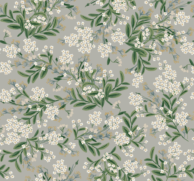 Cornflower Grey & Green Wallpaper by Rifle Paper Co. Designer Rifle Paper Co. Second Edition Covers about 60.8 square feet 27-in by 27-ft long roll Unpasted 25.25 - Swanky Fabrics -