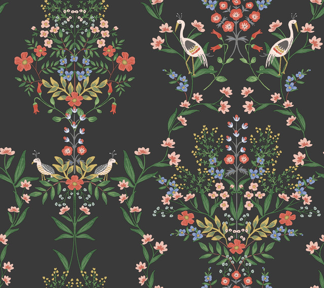 Luxembourg Black Wallpaper by Rifle Paper Co. Designer Rifle Paper Co. Second Edition Covers about 60.8 square feet 27-in by 27-ft long roll Unpasted 24 - Swanky Fabrics - Luxembourg Black Wallpaper by Rifle Paper Co. Designer Rifle Paper Co. Second Edition Covers about 60.8 square feet 27-in by 27-ft long roll Unpasted 24 - Swanky Fabrics -