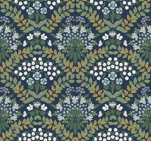 Bramble Navy & Green Wallpaper by Rifle Paper Co. Designer Rifle Paper Co. Second Edition Covers about 60.8 square feet 27-in by 27-ft long roll Unpasted 25.25 - Swanky Fabrics - Bramble Navy & Green Wallpaper by Rifle Paper Co. Designer Rifle Paper Co. Second Edition Covers about 60.8 square feet 27-in by 27-ft long roll Unpasted 25.25 - Swanky Fabrics -