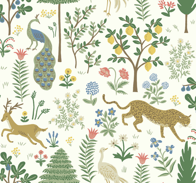 Menagerie White & Brown Wallpaper by Rifle Paper Co. Designer Rifle Paper Co. Second Edition Covers about 60.8 square feet 27-in by 27-ft long roll Unpasted 25.25 - Swanky Fabrics - Menagerie White & Brown Wallpaper by Rifle Paper Co. Designer Rifle Paper Co. Second Edition Covers about 60.8 square feet 27-in by 27-ft long roll Unpasted 25.25 - Swanky Fabrics -