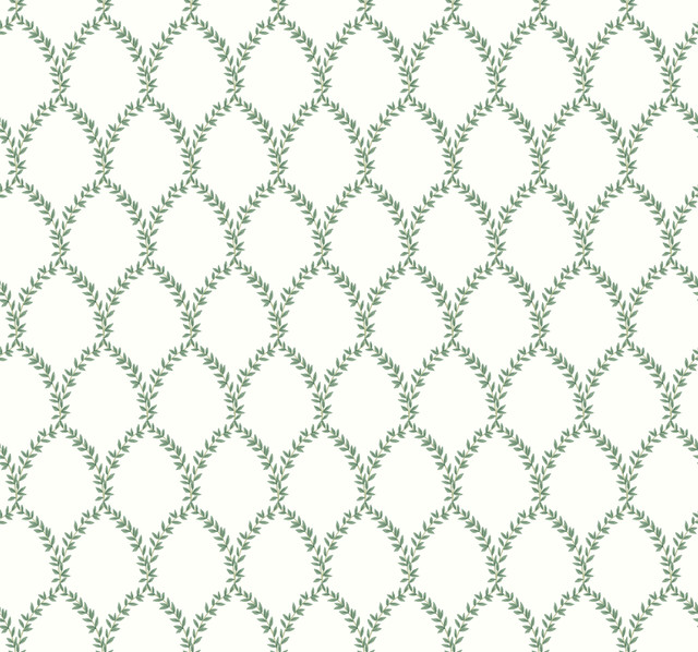 Laurel Green & White Wallpaper by Rifle Paper Co. Designer Rifle Paper Co. Covers about 60.8 square feet 27-in by 27-ft long roll Unpasted 25.25 - Swanky Fabrics -