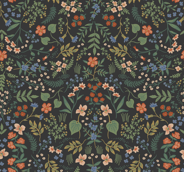 Wildwood Black Wallpaper by Rifle Paper Co. Designer Rifle Paper Co. Covers about 60.8 square feet 27-in by 27-ft long roll Unpasted 25.25 - Swanky Fabrics - Wildwood Black Wallpaper by Rifle Paper Co. Designer Rifle Paper Co. Covers about 60.8 square feet 27-in by 27-ft long roll Unpasted 25.25 - Swanky Fabrics -