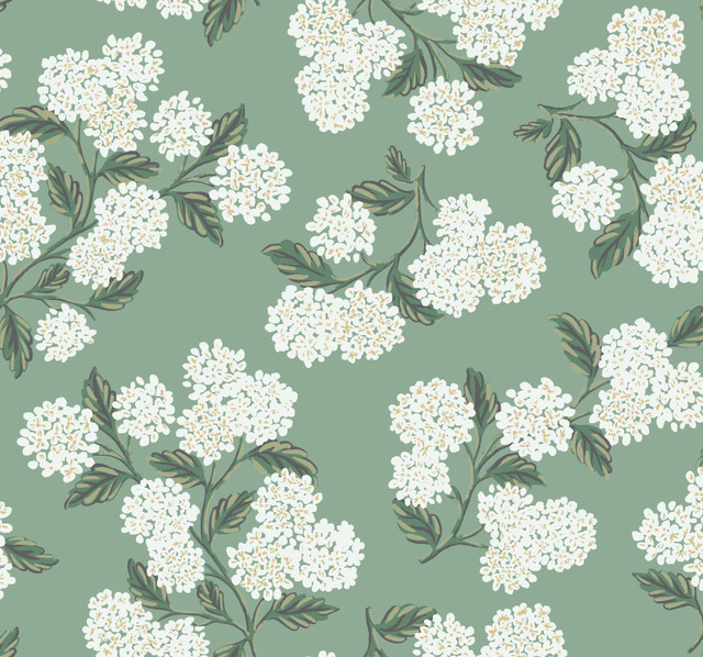 Hydrangea Jade Wallpaper by Rifle Paper Co. Designer Rifle Paper Co. Covers about 60.8 square feet 27-in by 27-ft long roll Unpasted 25.25 - Swanky Fabrics - Hydrangea Jade Wallpaper by Rifle Paper Co. Designer Rifle Paper Co. Covers about 60.8 square feet 27-in by 27-ft long roll Unpasted 25.25 - Swanky Fabrics -
