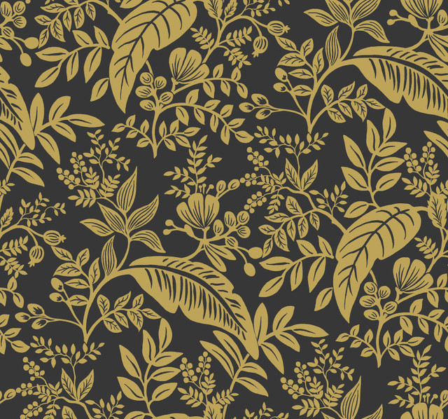 Canopy Gold & Black Wallpaper by Rifle Paper Co. Designer Rifle Paper Co. Covers about 60.8 square feet 27-in by 27-ft long roll Unpasted 25.25 - Swanky Fabrics - Canopy Gold & Black Wallpaper by Rifle Paper Co. Designer Rifle Paper Co. Covers about 60.8 square feet 27-in by 27-ft long roll Unpasted 25.25 - Swanky Fabrics -