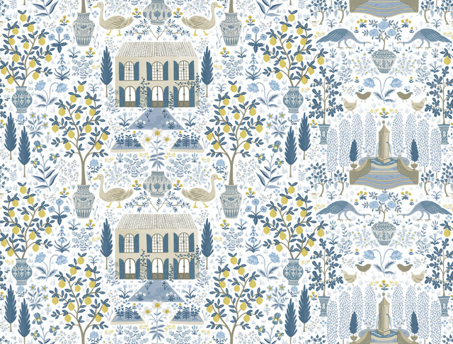Camont Indigo Wallpaper by Rifle Paper Co. Designer Rifle Paper Co. Covers about 60.8 square feet 27-in by 27-ft long roll Unpasted 20.5 - Swanky Fabrics - Camont Indigo Wallpaper by Rifle Paper Co. Designer Rifle Paper Co. Covers about 60.8 square feet 27-in by 27-ft long roll Unpasted 20.5 - Swanky Fabrics -