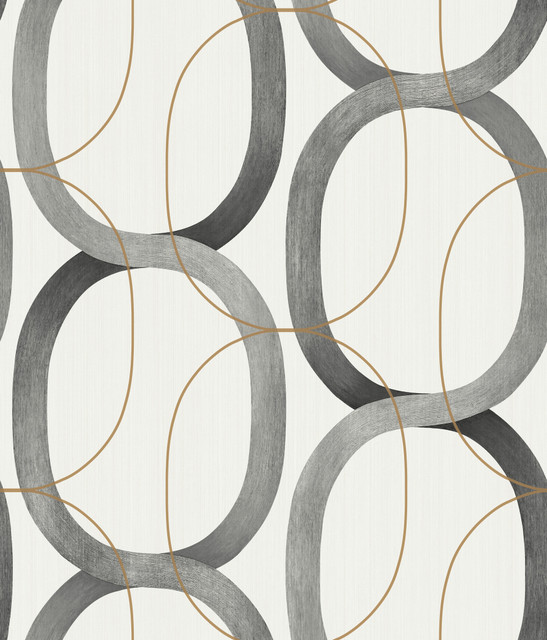 Interlock Black & Gold Wallpaper by Candice Olson Designer Candice Olson Modern Nature 2nd Edition Covers about 56.4 square feet 20.5-in by 33-ft long roll Unpasted 24 - Swanky Fabrics -