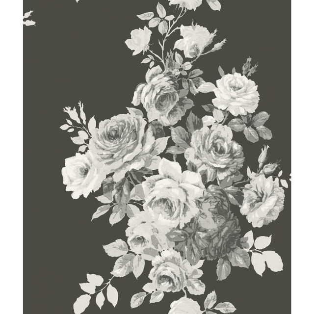 Tea Rose Black & White Wallpaper by Magnolia Home Designer Magnolia Home Vol. II Covers about 56.4 square feet 20.5-in by 33-ft long roll Prepasted 24 - Swanky Fabrics - Tea Rose Black & White Wallpaper by Magnolia Home Designer Magnolia Home Vol. II Covers about 56.4 square feet 20.5-in by 33-ft long roll Prepasted 24 - Swanky Fabrics -