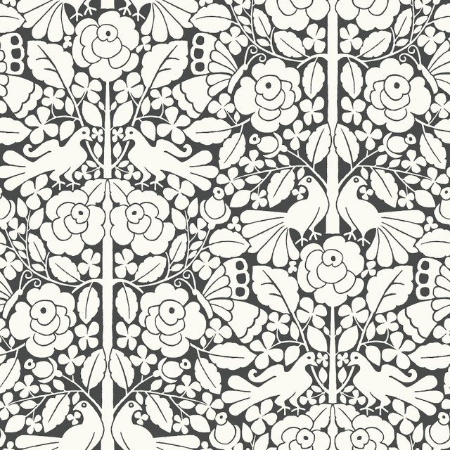 Fairy Tales Black Wallpaper by Magnolia Home Designer Magnolia Home Artful Prints & Patterns Covers about 56.4 square feet 20.5-in by 33-ft long roll Prepasted 20.5 - Swanky Fabrics - Fairy Tales Black Wallpaper by Magnolia Home Designer Magnolia Home Artful Prints & Patterns Covers about 56.4 square feet 20.5-in by 33-ft long roll Prepasted 20.5 - Swanky Fabrics -