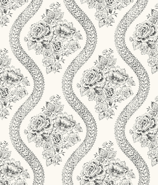 Coverlet Floral Black & Off White Wallpaper by Magnolia Home Designer Magnolia Home Covers about 56.4 square feet 20.5-in by 33-ft long roll Prepasted 12 - Swanky Fabrics - Coverlet Floral Black & Off White Wallpaper by Magnolia Home Designer Magnolia Home Covers about 56.4 square feet 20.5-in by 33-ft long roll Prepasted 12 - Swanky Fabrics -