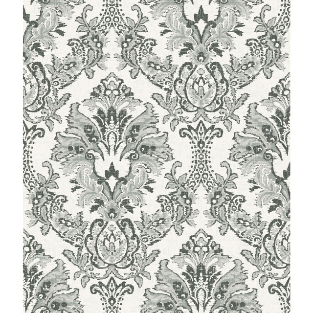 Bold Brocade Black Wallpaper by York Wallcoverings Designer Impressionist Covers about 56.4 square feet 20.5-in by 33-ft long roll Unpasted 24 - Swanky Fabrics -